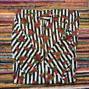 Vintage 70s Strawberry Stripe Maxi Dress – Long Sleeve Fruit Print Slip